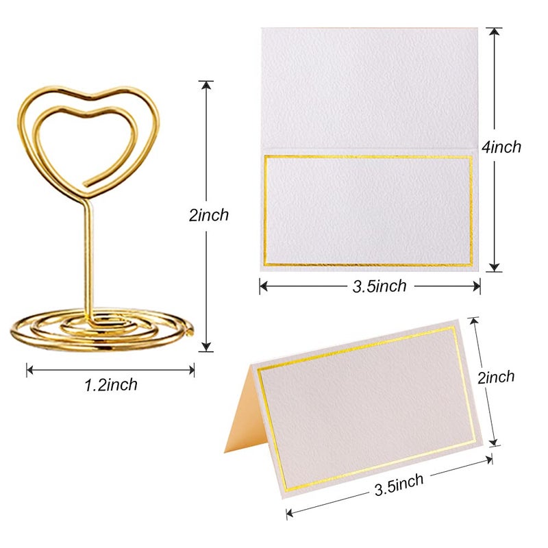 Toncoo 24 Pcs Mini Place Card Holders and 24 Pcs Place Cards with Gold Foil Border, Table Number Stand with Heart Shape, Table Card Holder Photo Picture Holder Memo Menu Clips for Wedding, Birthday - Image 3